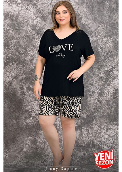 Lady Büyük Beden Zebra Desenli Şortlu Pijama Takımı modelleri