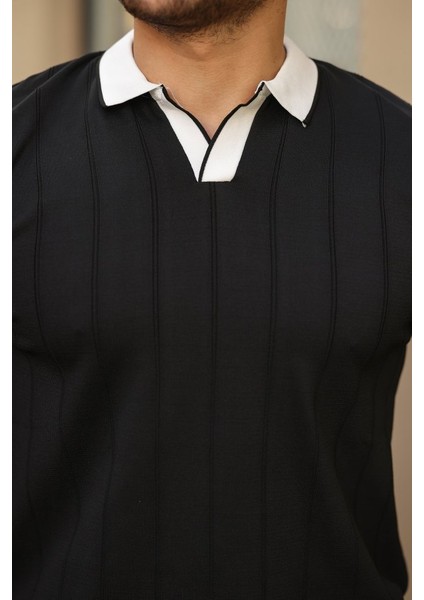 Erkek Renkli Yaka Manşet Uzun Kollu Triko modelleri