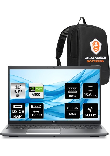 Precision 3591 Intel Core Ultra 7 155H 128GB 4tb+4tb SSD Rtx A500/4GB 15.6" Fhd Fdos Mobil Iş Istasyonu & Per4 Çanta XCTOP3591EMEAWP360