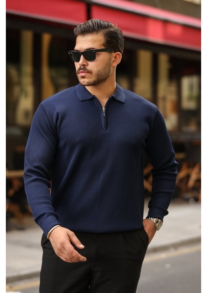 Erkek Selanik Örme Yakalı Uzun Kollu Triko