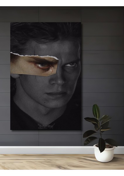Anakin Skywalker Ağlayan Göz Kara Kalem Görünümlü Dekoratif Ahşap Tablo Dikdörtgen Tablo