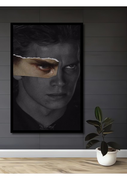 Anakin Skywalker Ağlayan Göz Kara Kalem Görünümlü Dekoratif Ahşap Tablo Dikdörtgen Tablo fiyatları