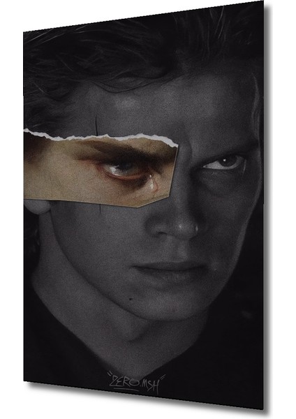 Anakin Skywalker Ağlayan Göz Kara Kalem Görünümlü Dekoratif Ahşap Tablo Dikdörtgen Tablo modelleri