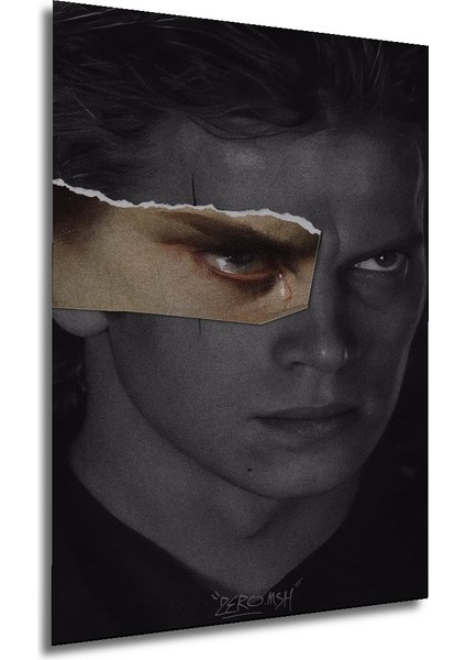 Anakin Skywalker Ağlayan Göz Kara Kalem Görünümlü Dekoratif Ahşap Tablo Dikdörtgen Tablo fırsatları