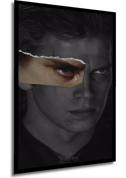 Anakin Skywalker Ağlayan Göz Kara Kalem Görünümlü Dekoratif Ahşap Tablo Dikdörtgen Tablo