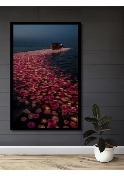 Gül Denizi Tekne Yolculuğu Sulu Boya Görünümlü Dekoratif Ahşap Tablo Dikdörtgen Tablo fiyatları