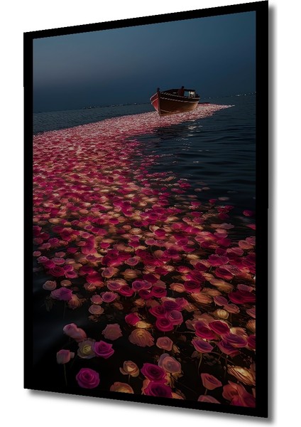 Gül Denizi Tekne Yolculuğu Sulu Boya Görünümlü Dekoratif Ahşap Tablo Dikdörtgen Tablo indirimleri