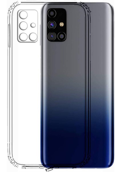 Samsung Galaxy M31S ile Uyumlu Kapak Kamera Korumalı Şarj Yeri Tıpalı Şeffaf Silikon Kılıf