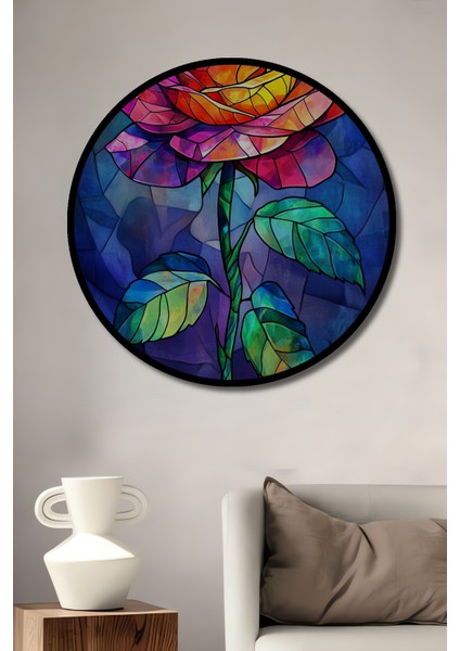 Göz Alıcı Cam Vitray Görünümlü Renkli Gül Tablo Ahşap Dekoratif Tablo Yuvarlak Tablo fiyatları