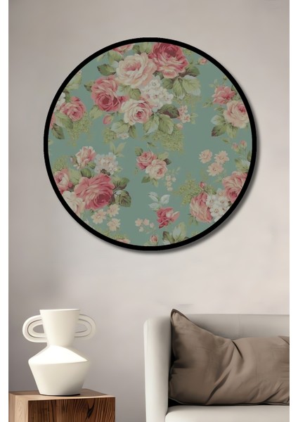 Büyük Gül Buketi Sulu Boya Görünümlü Ahşap Dekoratif Tablo Yuvarlak Tablo fiyatları