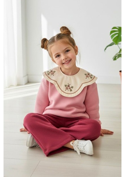 Işleme Yaka Asimetrik Detaylı Kız Çocuk kışlık takım - Mor modelleri