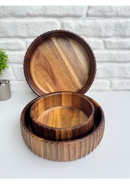 3'lü Akasya Oyuklu Curve Bowl Kase Derin Tabak Salata Çerezlik Kase Sunumluk