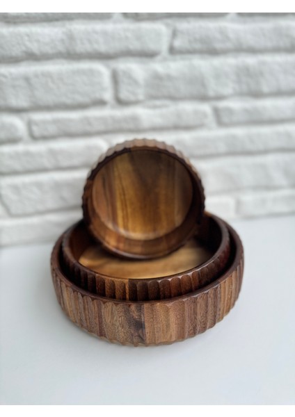 3'lü Akasya Oyuklu Curve Bowl Kase Derin Tabak Salata Çerezlik Kase Sunumluk fiyatları