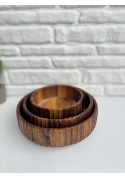 3'lü Akasya Oyuklu Curve Bowl Kase Derin Tabak Salata Çerezlik Kase Sunumluk fırsatları