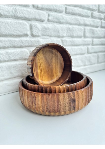 3'lü Akasya Oyuklu Curve Bowl Kase Derin Tabak Salata Çerezlik Kase Sunumluk indirimleri