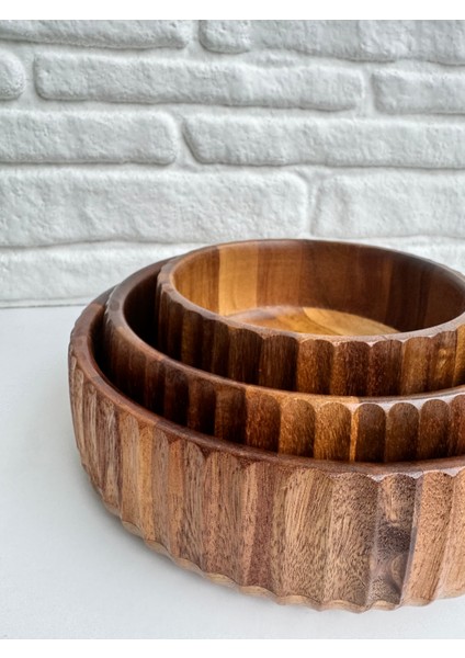 3'lü Akasya Oyuklu Curve Bowl Kase Derin Tabak Salata Çerezlik Kase Sunumluk