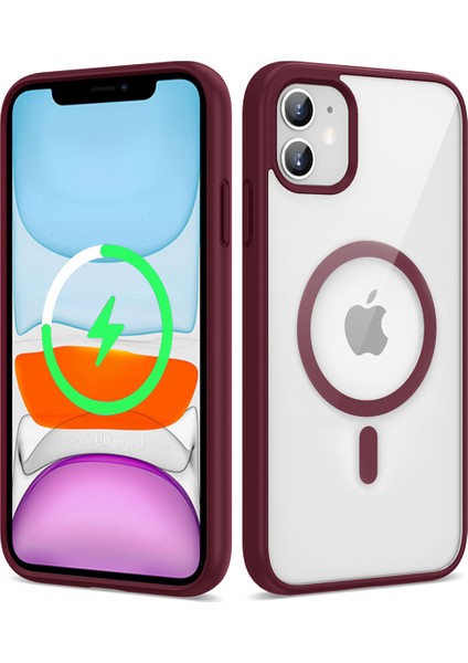 iPhone 11 Uyumlu Magsafe Wireless Şarj Özellikli Silikon Spıa Ege Kapak-Koyu Kırmızı