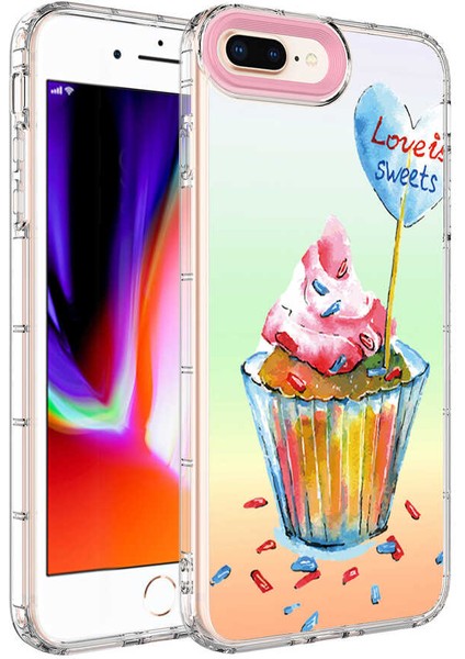 iPhone 8 Plus Uyumlu Kamera Korumalı Renkli Desenli Sert Silikon Spıa Korn KAPAK-NO15