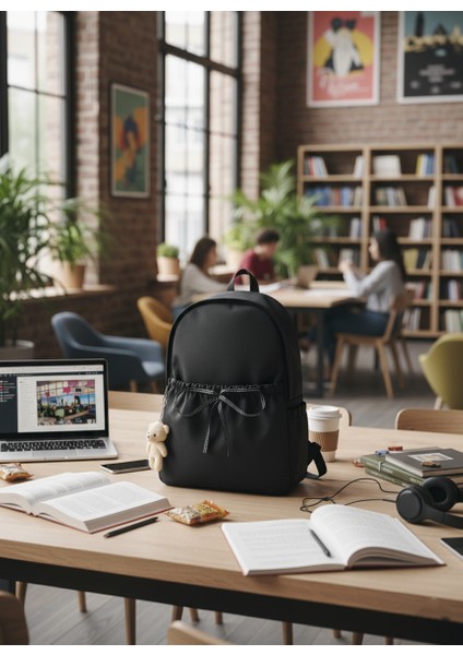 Kadın Fiyonklu Sırt Çantası Okul Günlük Seyahat Şık Tasarım Çanta & Laptop Bölmeli