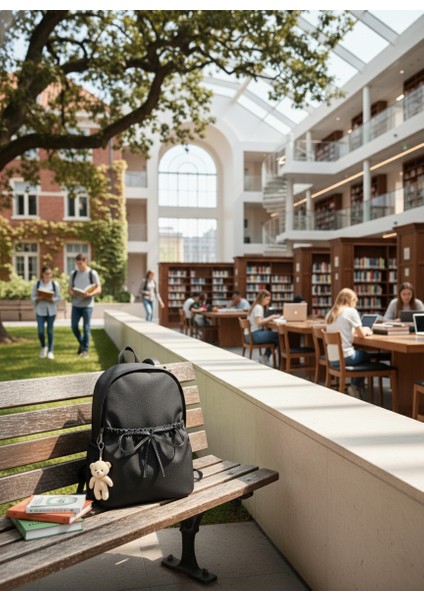 Kadın Fiyonklu Sırt Çantası Okul Günlük Seyahat Şık Tasarım Çanta & Laptop Bölmeli