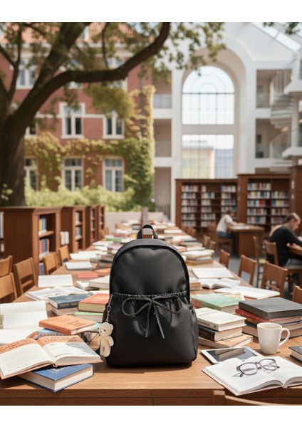 Kadın Fiyonklu Sırt Çantası Okul Günlük Seyahat Şık Tasarım Çanta & Laptop Bölmeli
