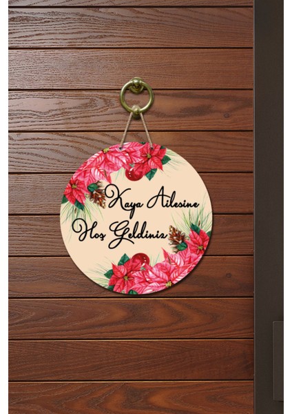 Kapı Süsü Kaya Ailesin Hoş Geldiniz Ahşap Baskı Kişiye Özel Tasarım