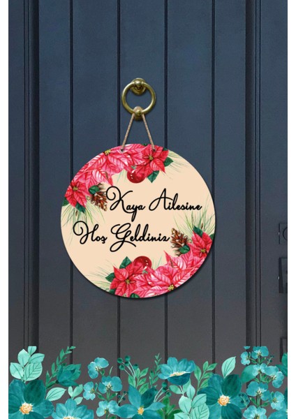 Kapı Süsü Kaya Ailesin Hoş Geldiniz Ahşap Baskı Kişiye Özel Tasarım modelleri