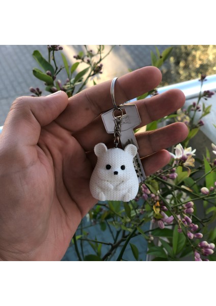 Beyaz Hamster Anahtarlık | Sert ve Ağır Plastik Figür | Amigurumi Örgü Desenli Tasarım fiyatları