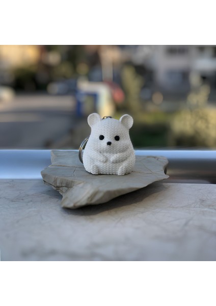 Beyaz Hamster Anahtarlık | Sert ve Ağır Plastik Figür | Amigurumi Örgü Desenli Tasarım modelleri