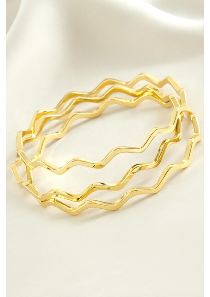 3 Adet Ajda Zikzak Lüks Çelik Bilezik 65*2 mm