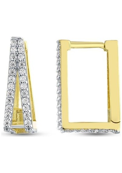 Taşlı Tasarım Altın Küpe - 14K