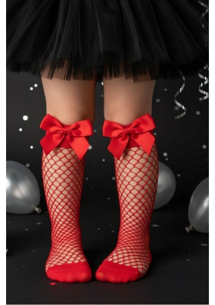 Kız Çocuk File Çorap/kırmızı