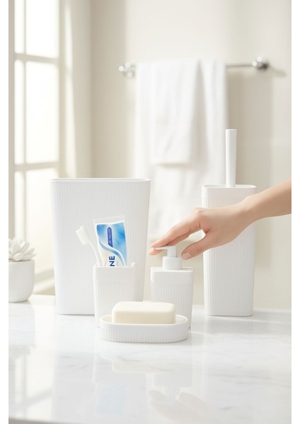 Şık 5'li Banyo Seti Modern Sabunluk Diş Fırçası Haznesi Çöp Kovası ve Tuvalet Fırçası Takımı fiyatları
