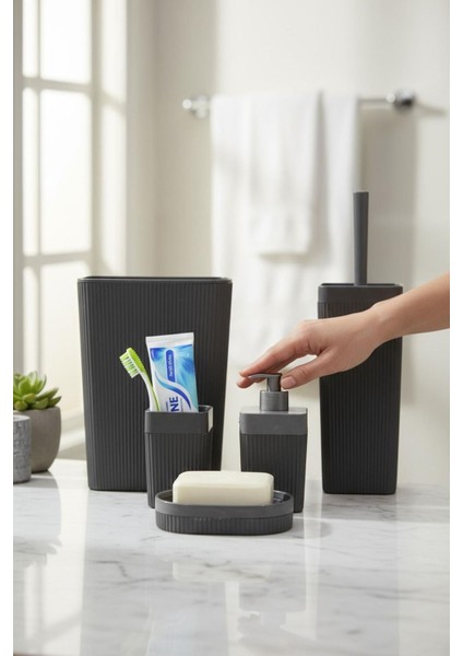 Şık 5'li Banyo Seti Modern Sabunluk Diş Fırçası Haznesi Çöp Kovası ve Tuvalet Fırçası Takımı