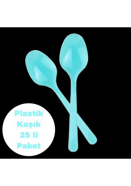 Açık Mavi Renkli Plastik Kaşık 25 Li Paket