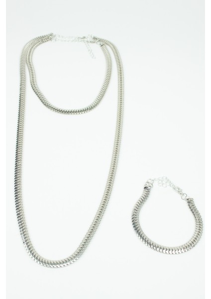 Ezme Zincir Gümüş Renk Ikili Kolye Bileklik Set fiyatları