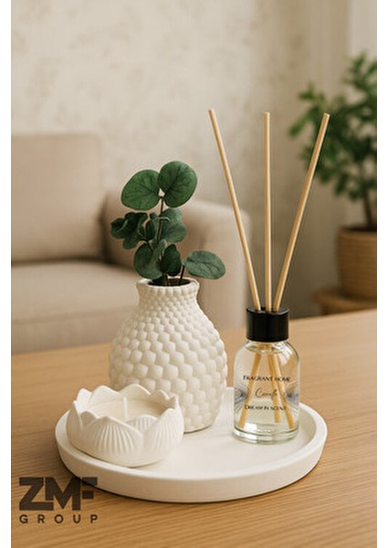 Hediyelik Tepside Bubble Vazo Bebek Pudrası Kokulu Lotus Mum ve Oda Kokusu