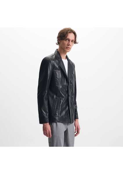 Siyah Hakiki Deri Erkek Hakiki Deri Ceket - E25KDM310606-Q3H fiyatları