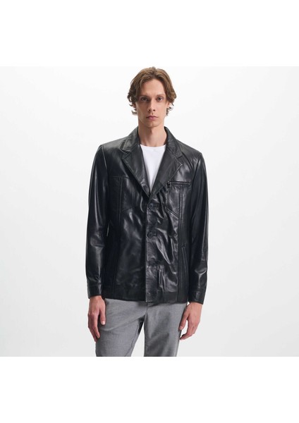 Siyah Hakiki Deri Erkek Hakiki Deri Ceket - E25KDM310606-Q3H modelleri