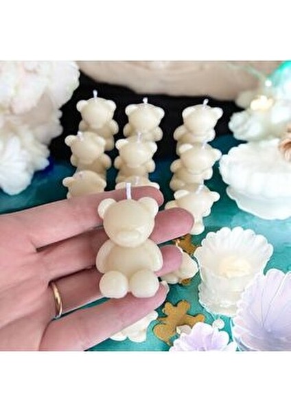 25 Adet Beyaz Özel Mini Ayıcık Mum Davet Nikah Söz Nişan Kına Hediyeliği