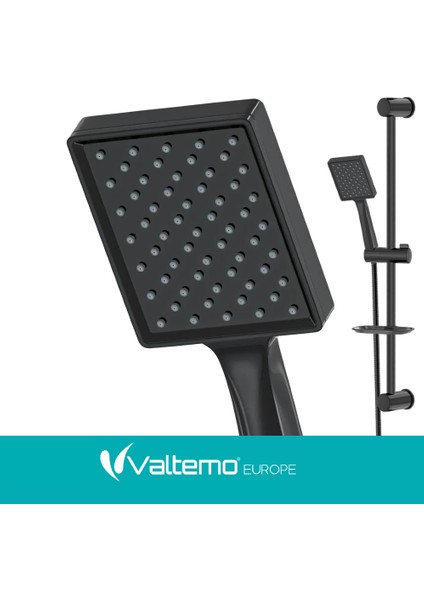 | Valtemo Siyah Kare Dikdörtgen Sürgülü Duş Seti