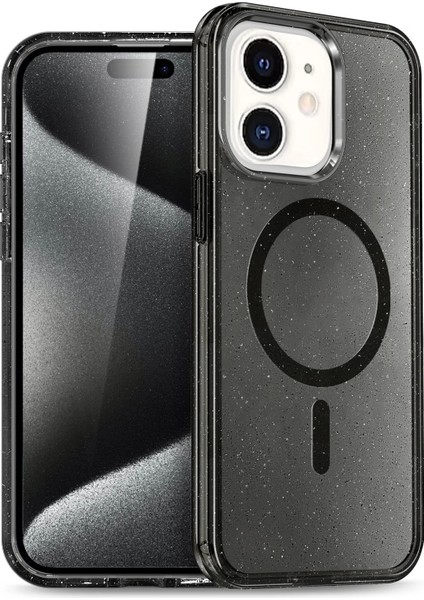 Apple iPhone 12 Glow Simli Standlı Lens Hediyeli Kılıf Kapak - Şeffaf