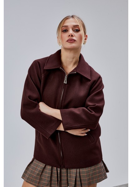 Acı Kahve Oversize Fermuarlı Kaşe Ceket fiyatları