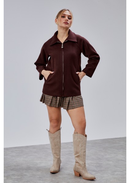 Acı Kahve Oversize Fermuarlı Kaşe Ceket fırsatları