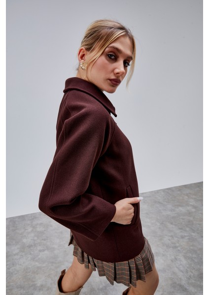 Acı Kahve Oversize Fermuarlı Kaşe Ceket indirimleri