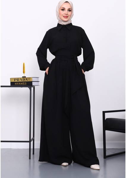 Siyah Bel Lastikli Tulum