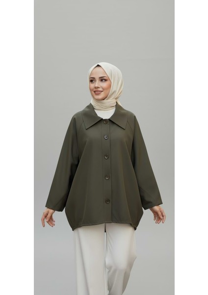 Casual Relax Fit Giy Çık Bondit Hırka-Haki