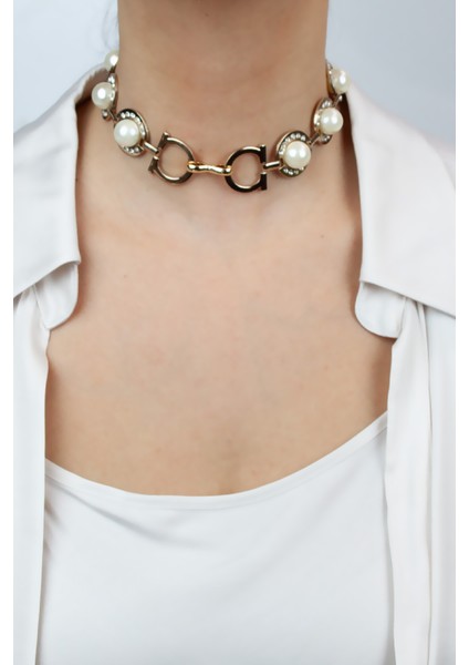 Inci Detay Zirkon Taşlı Bronz Choker Kolye