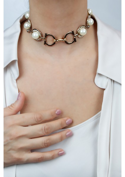 Inci Detay Zirkon Taşlı Bronz Choker Kolye modelleri