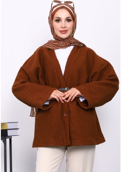Kahverengi Kemerli Oversize Buklet Ceket modelleri